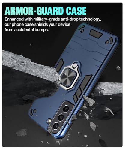 Image of WOW IMAGINE Shock Proof Back Case Mobile Cover for Samsung Galaxy S21 FE 5G | Back Cover Case (Tough Armor | Hybrid PC + TPU | Ring Holder & in-Built Kickstand | Blue)