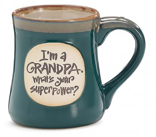 Product Image of the burton+BURTON 'What's Your Superpower? Grandpa Porcelain Mug, 18 oz Oversized White & Blue Coffee Cup, Best Grandpa Ever Gift, Individually Boxed