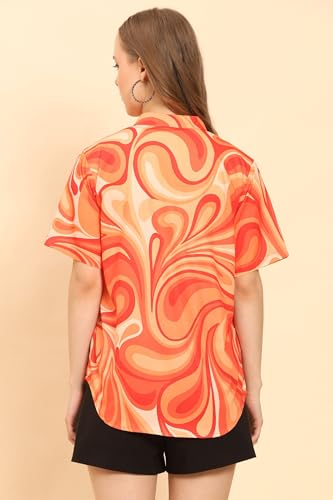 Image of Womens Casual Shirt Soft Beach Shirts Floral Tropic Print V Neck T-Shirt Short Sleeve Button Up Tops