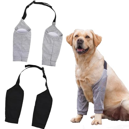 Powerruif 2 Stück Recovery Sleeve Hund, Ellenbogenbandage Hund Liegeschwielen Hund Euioovm Pet Knee Pads für Mittelgroße und Große Hunde Verhindert Das Lecken Von Wunden (Schwarz Grau XXL)