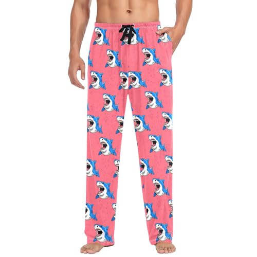 Men's Cartoon Sharks Pajama Pants with Pockets - Straight Fit Cotton Sleep Bottoms for Lounge & Nightwear#227