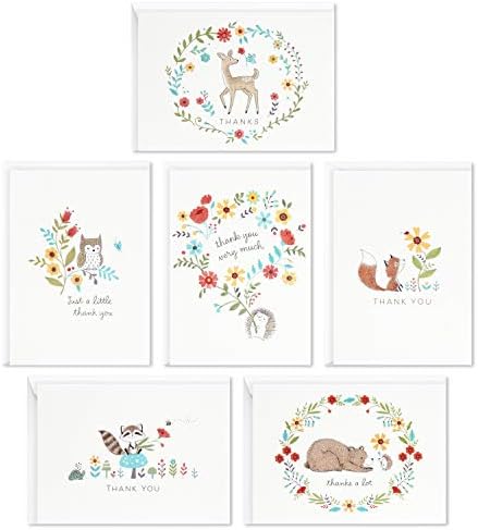 Hallmark Baby Shower Thank You Cards Assortment, Woodland Animals (48 Cards with Envelopes for Baby Boy or Baby Girl) Deer, Owl, Bear, Fox