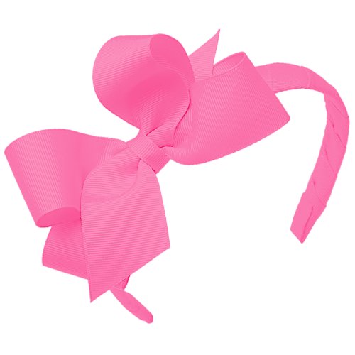 Wee Ones Girls' Classic Grosgrain Hair Bow on a Wrapped Headband, Stylish For All Hair Types, Medium Bow, Hot Pink