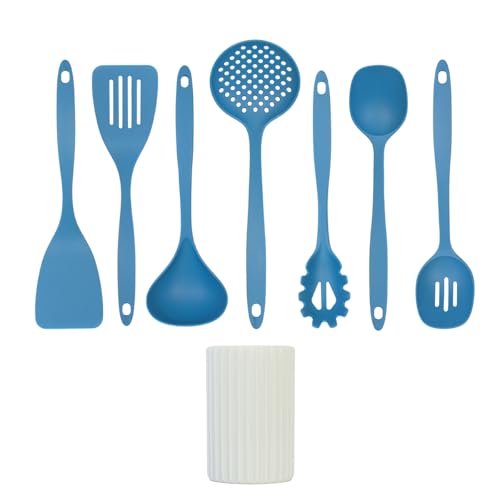 Glad Kitchen Utensils Set, 8pcs - Nonstick Cooking Tools with Utensil Holder - Nylon Spoon, Ladle, Skimmer, Spaghetti Server, and Turner Spatula Set - Dishwasher Safe, Blue - image 2