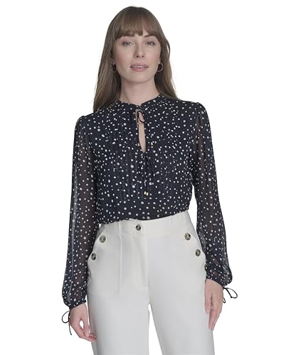 Tommy Hilfiger Women's Suits Long Sleeve Popover Blouse, Midnight/Ivory, X-Large