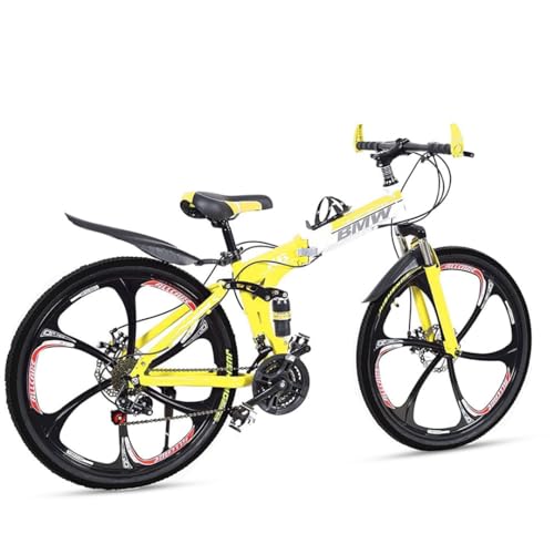 Skyride X6 26T Foldable Men’s Bicycle | 21 Speed Gear Cycle | Dual Disc Brake | Carbon Frame with Suspension | Mag Wheel Cycle – Yellow