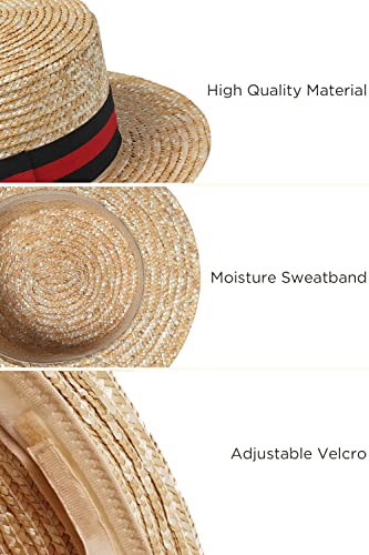 Babeyond Men's 1920S Brim Boater Hat Gatsby Straw Hat 20S Costume Accessories (Red And Black, Small/Medium) #TOP3