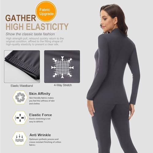 Image of Women's Mock Neck Thermal Underwear Winter Fleece Ultra-Soft Warm Base Layer Set