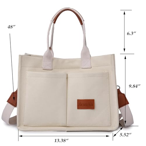 Image of Cherry Tote Bag for Women Canvas Patched Purse Cute Shoulder Bag Multi-Pocket Satchel Handbag for work travel