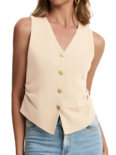Image of Sweater Vest Women Dressy Button Up Knit Sleeveless Tank Tops Work Business Casual Outfits Summer