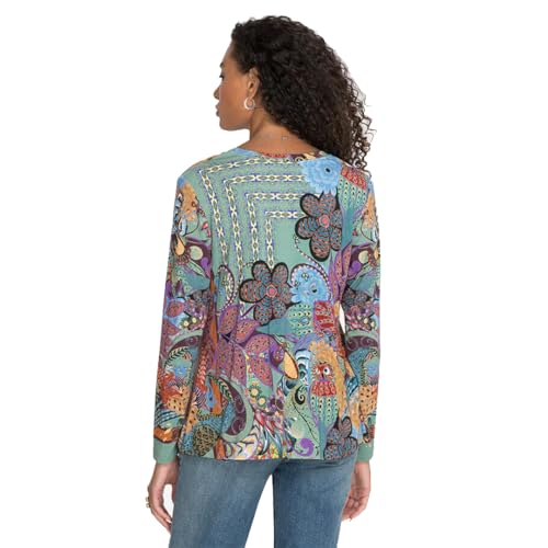 Johnny Was Madison Favorite V Neck Swing Tee Floral Purple Special Shirt Top New4