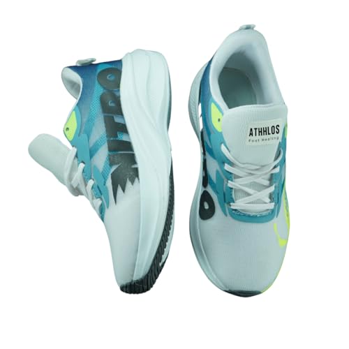 Image of Athletic Sneakers, Comfort Running Shoes, White and Turquoise with Neon Yellow Accents | Lightweight and Breathable