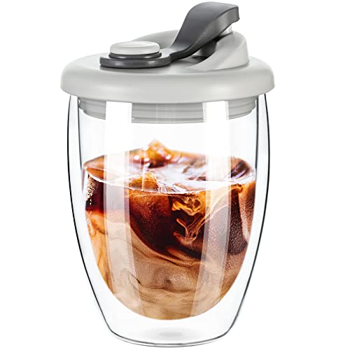 Comparison: Best Insulated Glass Travel Mug 7 PARACITY Double Wall Glass Coffee Mug, Glass Coffee Cup with Silicone Lid 12 OZ, Insulated Coffee Mug for Milk, High Borosilicate Glass Double Walled Cup for Travel & Home(Grey)