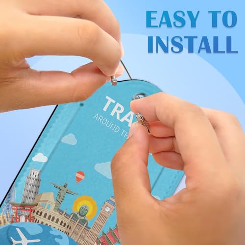 Travel Around The World 2 Pack Luggage Tag for Suitcase, Cute Unique Leather Bag Tags Identifiers Privacy Cover ID Label with Durable Steel Loop for Women Men Kids Girls Travel3