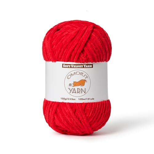 Image of Fluffy Velvet Yarn for Crocheting, Chunky Chenille Baby Blanket Yarn for Crocheting, Soft Fuzzy Puzzle Yarn for Knitting, 100g /3.53oz Bulky Thick Amigurumi Crochet Yarn（Red）