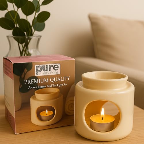 Image of Pure Source India Ceramic Oil Burner | Aroma Diffuser| Tealight Candle Holder for Essential Oils | Elegant Wax Melt Burner for Spa, Meditation & Diwali Decor | 30ml Capacity | 4 Inch