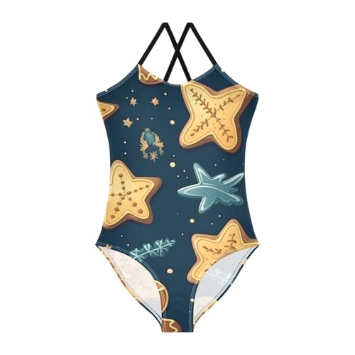 senya Girls Swimsuits Golden Snowman Doll Stars One-Piece Swimwear Quick Dry Girls Bathing Suits for 3 Years Old