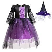 Atorcher Witch Costume Kids Fairytale Halloween Dress for Girls with Hat (7-8 Years)
