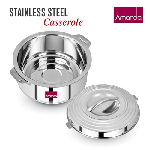 Image of Amanda Stainless Steel Casserole Set of 3 (1000ml, 2000ml & 3000ml) - Hot Pot for Roti, Sabji & Biryani | Durable & Rust-Free | Ideal for Daily Use & Gifting (Set of 2 (2000ML, 3000ML))