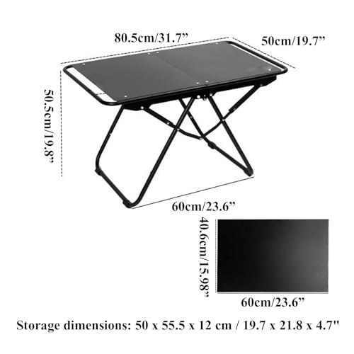 Tavolo da campeggio, portatile, pieghevole, con borsa portaoggetti, per barbecue, spiaggia, pesca e picnic all'aperto, grande design in metallo, perfetto per giardino e balcone