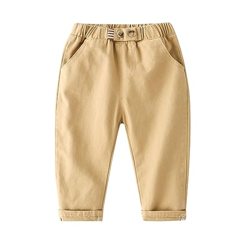 Boys Cargo Jogger Pants Ankle Pant Toddler Kids Casual Trousers Pull On School 𝗨niform Pants with (Khaki, 3-4 Years)