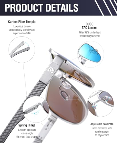 Image of DUCO Aviator Sunglasses for Men Women Carbon Fiber Polarized Sunglasses Men UV Protection for Driving Golf Fishing 3051