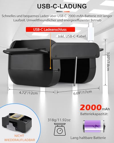 OBLITZON Automatischer Kartenmischer Elektrische Kartenmischmaschine für 1-2 Decks One-Press Auto & Manueller Modus Wiederaufladbar mit 2000mAh Geräuscharm