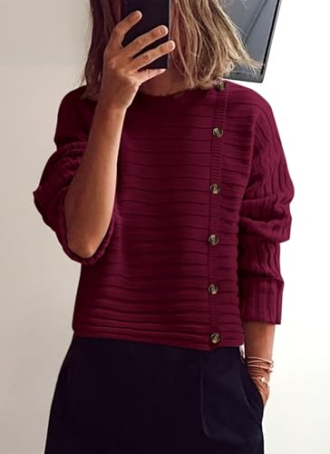 Image of PRETTYGARDEN Womens Sweaters Fall 2026 Casual Long Sleeve Crewneck Button Loose Winter Knit Pullover Sweater Tops