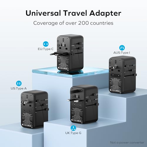 Image of MOMAX Universal Travel Adapter, 120W GaN International Power Adapter, 2 USB-C 2 USB-A, Worldwide Travel Plug Adapter, International Power Adapter for Most Europe, USA, Japan, Australia (Type C /A /G /I)