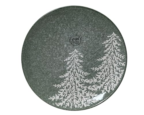 Assiette à petit-déjeuner en céramique 20 cm - Assiette avec motif sapin - Vaisselle de Noël - Vaisselle de Noël - Vaisselle pour le petit-déjeuner - Assiette à dîner - Vert/blanc