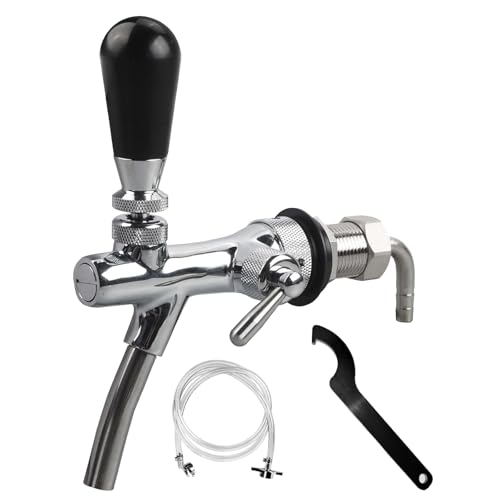 Einstellbarer Bierhahn G5/8 Bierzapfhahn Chrome Bier Zapfhahn mit 1,5 m Schlauch und Schraubenschlüssel Bierhahn Langschaft Edelstahl für Hause Bier Bar Restaurants Weinwerkzeuge Home Brewing Zubehör