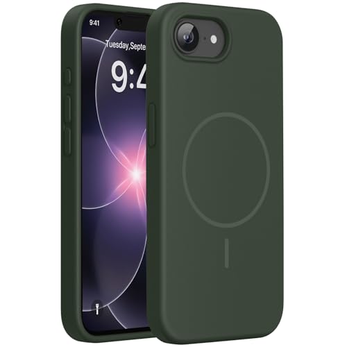 Image of Miracase Magnetic for iPhone 17e Case & iPhone 16e Case, [Soft Anti-Scratch Microfiber Lining], Compatible with MagSafe, Silicone Shockproof Protection Phone Case for iPhone 17e /16e, Dark Green