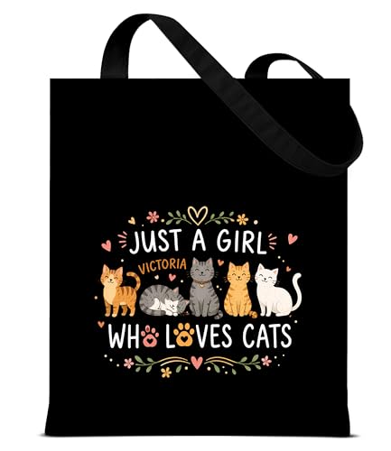 Image of Cute Cat Canvas Tote Bag for Women, Aesthetic Reusable Shoulder Bag for Shopping Travel Work