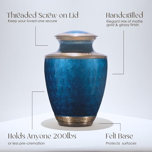 Image of Cremation Urn for Human Ashes - Adult Brass Urn for Men or Women up to 200lbs - Handcrafted Memorial Burial Container - Suitable for Funeral or Display