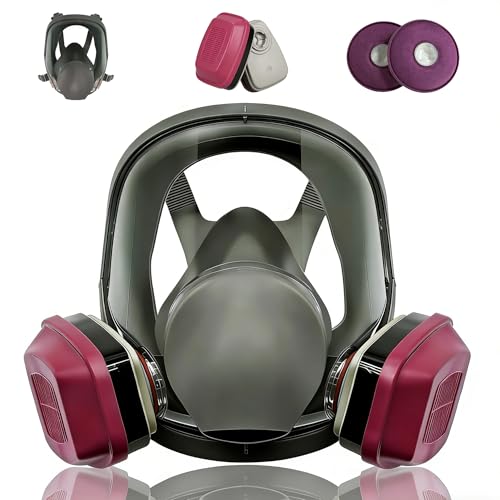 Respirator Mask Full Face Reusable Set,Gas Mask for Painting, Welding, Sanding, Woodworking, Construction, Polishing, Spraying, DIY and Other Work - Against Dust & Gas