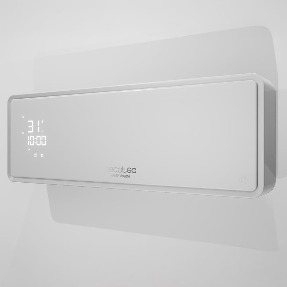 Cecotec Chauffage Céramique Mural avec Écran LED et Télécommande Ready Warm 5310 PowerBox Ceramic. 2000W, 3 Modes, Minuterie 24h, Oscillation, IP23, Kit de Montage, Couverture 20m²