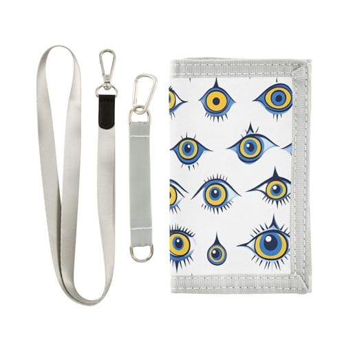 FOLIOSA Kids Wallet for Boys Girls Evil Eyes Pattern Print Youth Wallet with Zipper Pocket Card Holders, Novelty Wallet 4.9×2.9 in