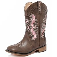 LAURMOSA Girls Cowboy Boots Western Cowgirl Sparkle Dress Cowboy Boots Size 1 for Girls Brown Square Toe Embroidered Kids Horseback Riding Shoes Party Dance(L1050BrownPink 1)