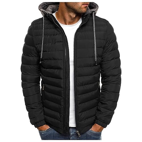Men's Essential Lightweight Down Puffer Jacket Packable Winter Coat with Zip-Up Detachable Hood Warm Insulation