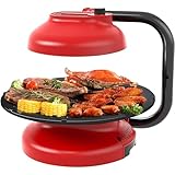 Parrilla eléctrica rotativa doméstica 1390 W, sin Humo Interior, Calentamiento 360° rápido Uniforme, Antiadherente, 2 Niveles de Calor, Ideal para barbacoas