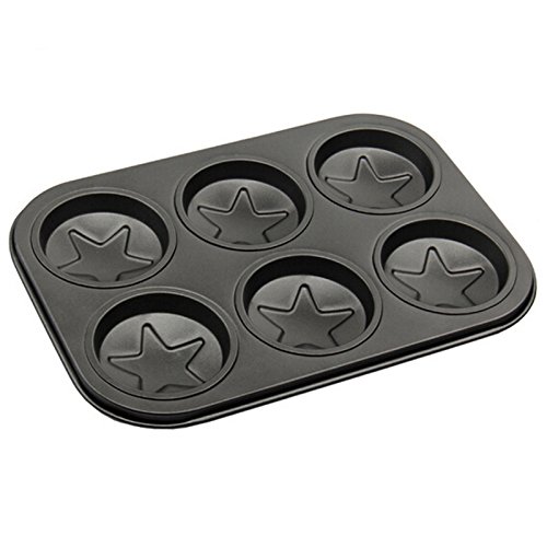 HOMIES INTERNATIONAL Brings 1 Piece, 6 cups / holes inbuilt Round shape with star engraved Non-stick Teflon Cup Cake Baking Metal Pan Mold for home and Kitchen. Size: Medium: 27 (L) * 19 (B) * 3 (H) cms. Color: Grey