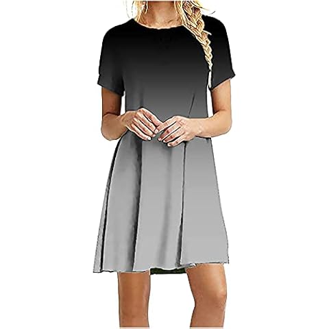 Damenkleid Casual Gradient Printed Mini Shirt Kleid Sommer Kurzarm O-Ausschnitt Locker Knielanges Kleid Swing Kleid Strandkleid Partykleider Cover