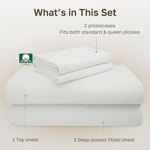 Image of California Design Den Queen Sheet Set Deep Pocket Bedding - 600 Thread Count Sateen, Queen Sheet Set 100% Cotton, All Around Elastic, Snug Fit, Durable - Eggshell Cream