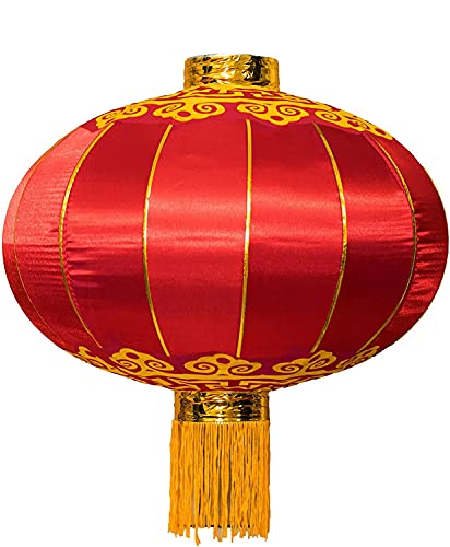 Large Chinese Lantern, Red Traditional Hanging Lamp Shade China New Year Spring Festival Decoration Cloth Lighting (16'')