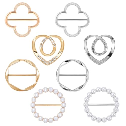 Image of Gjinxi 8PCS Scarf Ring Clip, Fashion Metal T-Shirt Tie Clips for Women's Clothes Corner Knotted, Round Scarf Corner Knotted Button for Loose Clothes Scarf Clasp Shawl Sweater