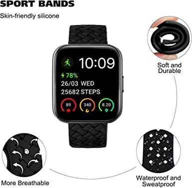 SKG V7 Pro Smart Watch Band,Silicone Braided Weave Sport Soft Replacement Straps Compatible for SKG V7 Pro/ENOMIR ID208BT 1.7"/Aeac 1.7" ID208/ENGERWALL ID208BT/Konitee/DECWIN/FACOI ID208 Smart Watch - Image 4