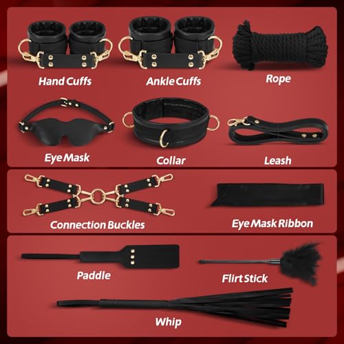 Image of Sex Bondage Restraints Kit BDSM - 21PCS Leather Handcuffs Ankle Cuffs Furniture Restraint Accessories with Storage Bag Adult Sex Toys for Men Women Couples Foreplay | Black | Leather Handcuffs, Ankle Cuffs, Furniture Restraint Accessories, Storage Bag Included, Used For Men Women Couples