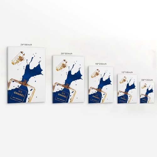 Image of BanLaArt Fashion Gold Perfume Bottle With Navy Blue Splash Canvas Print Poster Decorative Painting Canvas Wall Art Picture Print Modern Family Bedroom Decor 12x18inch(30x45cm), style-1