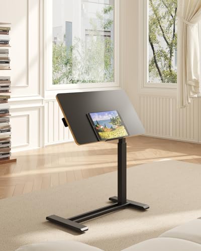 Image of FLEXISPOT H7 PRO Mobile Standing Desk Adjustable Overbed Table Pneumatic with Wheels 90Tiltable Portable Laptop Desk Rolling Computer Cart Foldable Bedside Table(27.6 inch W x 15.7 inch D, Black Maple)