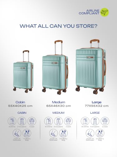 Image of Safari Runner Set of Small, Medium and Large 8 Wheels 55, 66 and 77cm Hard Case Polycarbonate 360 Degree Wheeling System, Trolley Bags for Travel, Suitcase for Travel, Sage Green